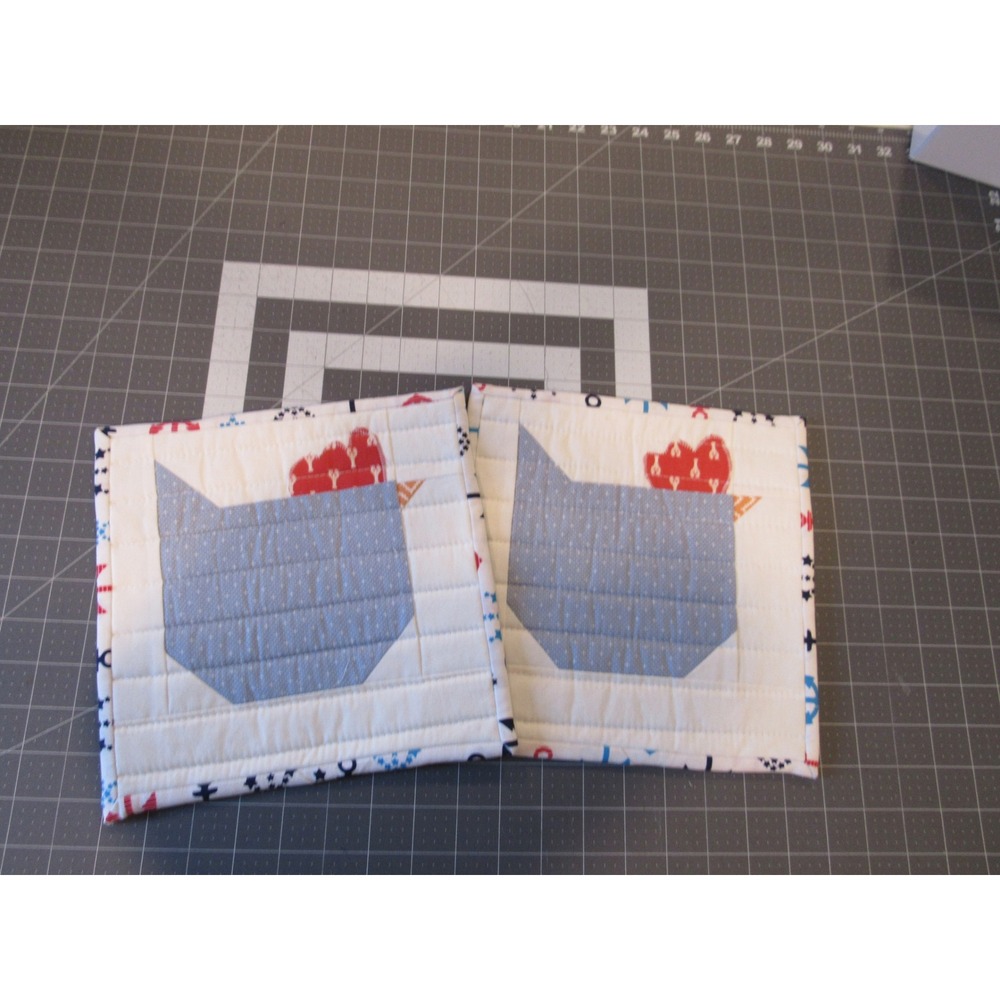 Handmade Quilted Potholders Set of 2 Coastal Chicken Nautical Anchor White Blue
